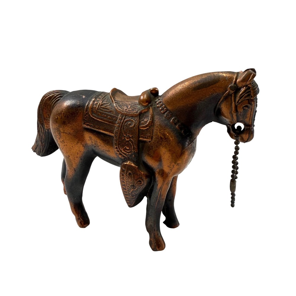 Vintage USA Cast Metal Western Horse Figurine Saddle Bridle Equestrian Decor